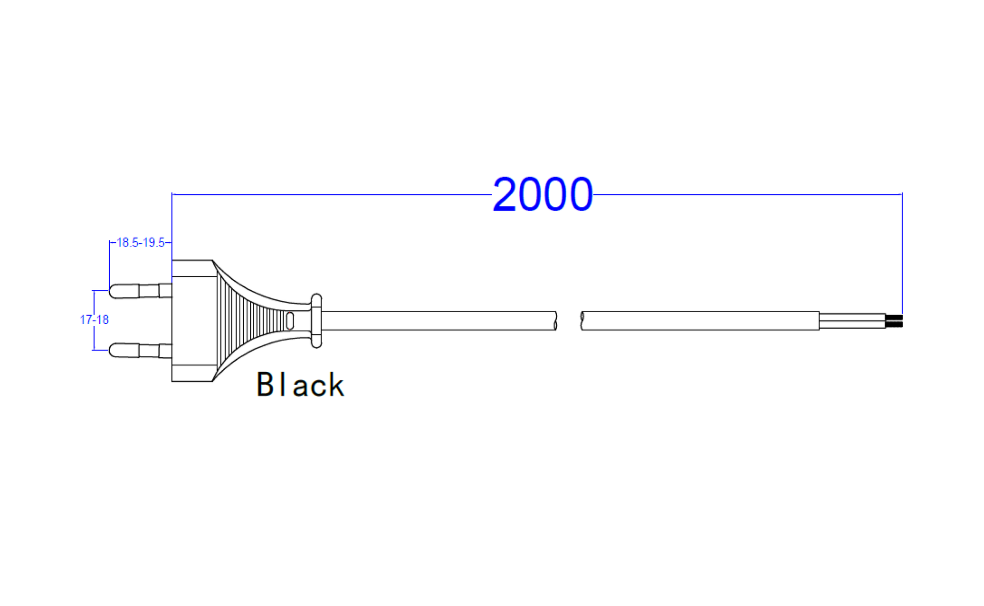 Bachmann Netzkabel – Eurostecker (Typ C) – Offenes Ende, 2 m, 250 V/2,5 A, Schwarz