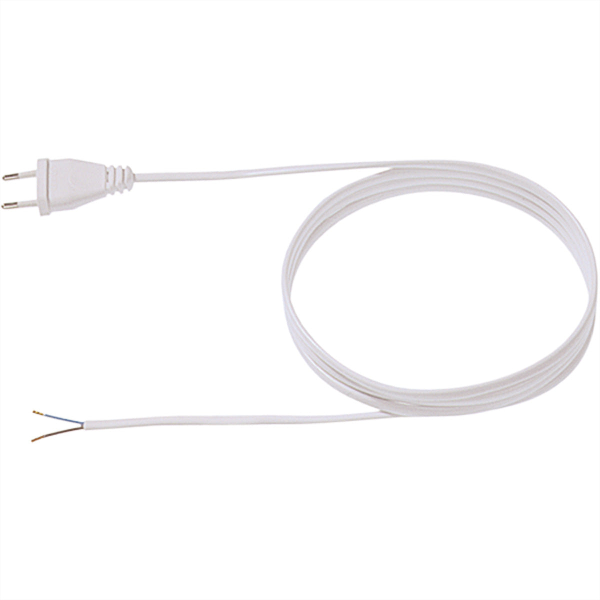 Bachmann Stromkabel – Eurostecker (Typ C, CEE 7/16) – Offenes Ende, 2 m, 2×0,75 mm², 250 V/2,5 A, Weiss