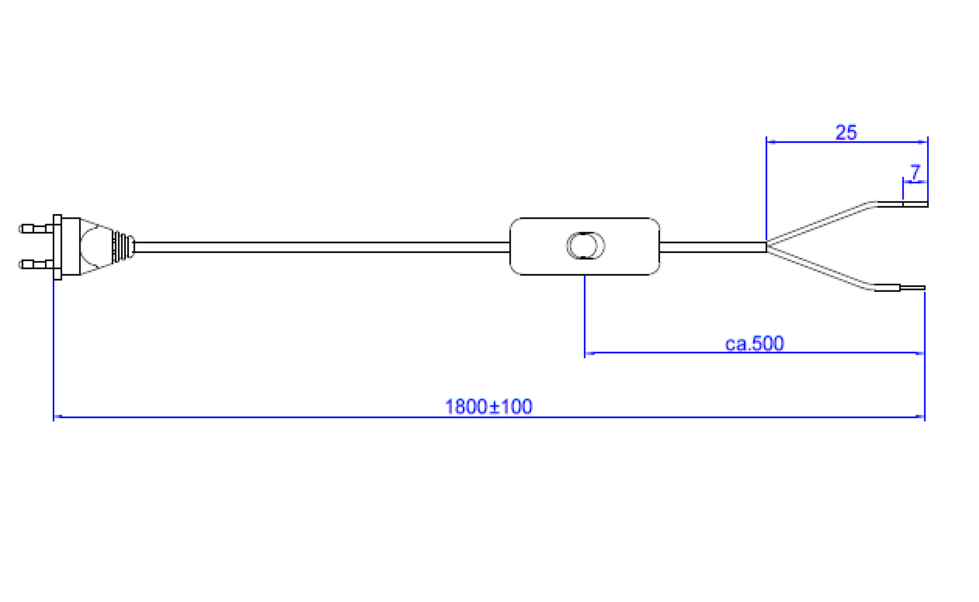 Bachmann Netzkabel – Eurostecker (CEE 7/16) – offenes Ende, 2×0,75 mm², 1,8 m, mit Schalter