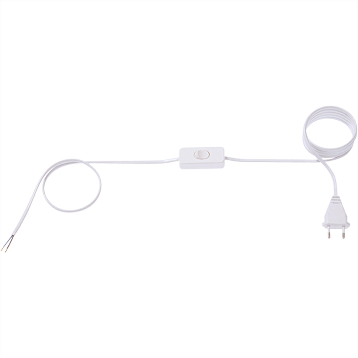 Bachmann Verlängerungskabel – Eurostecker (CEE 7/16) – offenes Ende, 1,8 m, 2×0,75 mm², mit Schalter, weiss