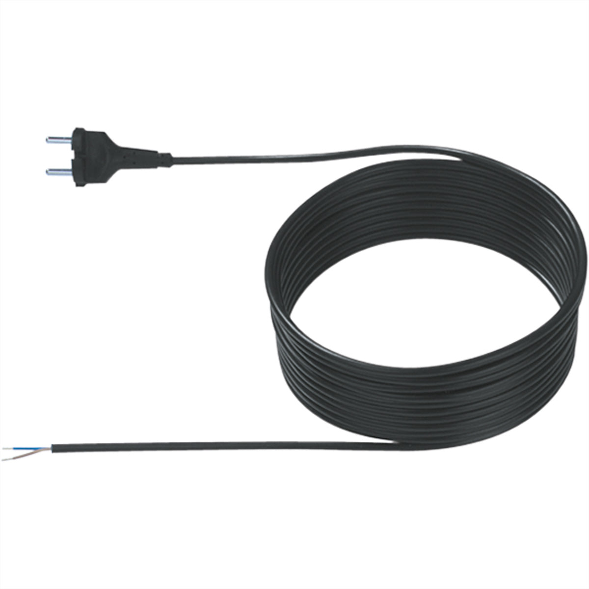 Bachmann Staubsaugerleitung Stromkabel – Konturenstecker CEE 7/17 – offenes Ende, 6,3 m, 2×0,75 mm², Schwarz