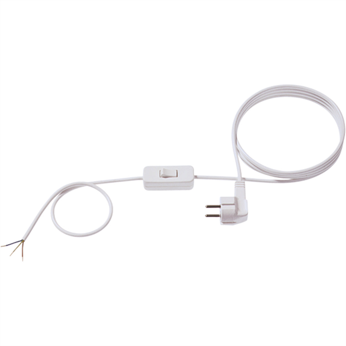 Bachmann Verlängerungskabel – Schuko (Typ E/F) – Offenes Ende, 2 m, mit Schalter, H03VV-F 3×0,75 mm², Weiss