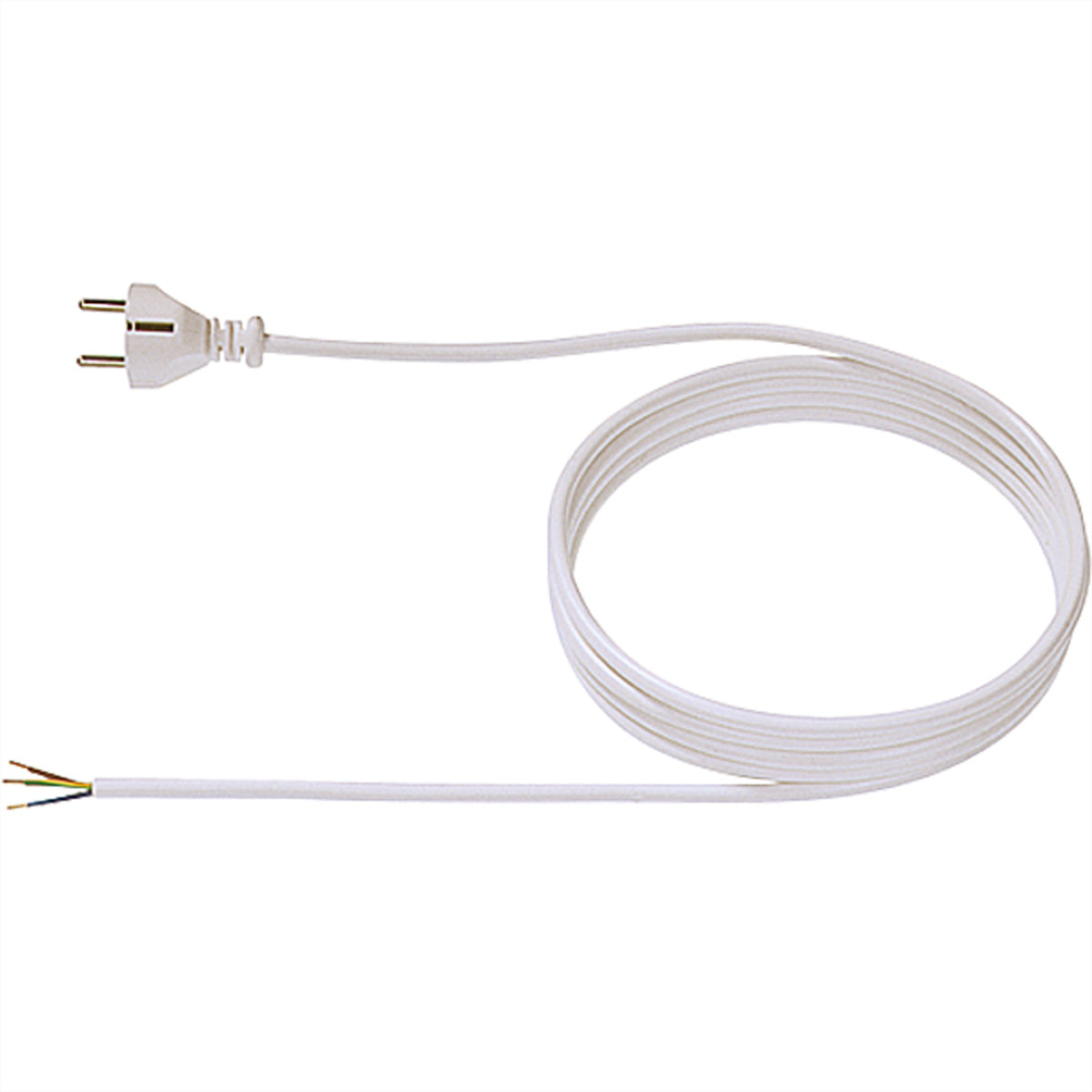 Bachmann Stromkabel H03VV-F 3G0,75 – Schuko (Typ E/F) – Offenes Ende, 3 m, 250 V/10 A, Weiss