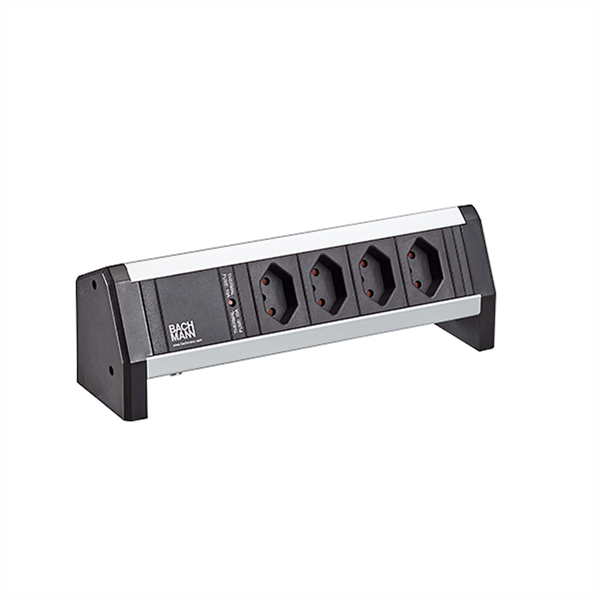 Bachmann DESK GST18 Steckdosenleiste CH T13×4, 0° – Schwarz, Silber – für Schweiz, Liechtenstein