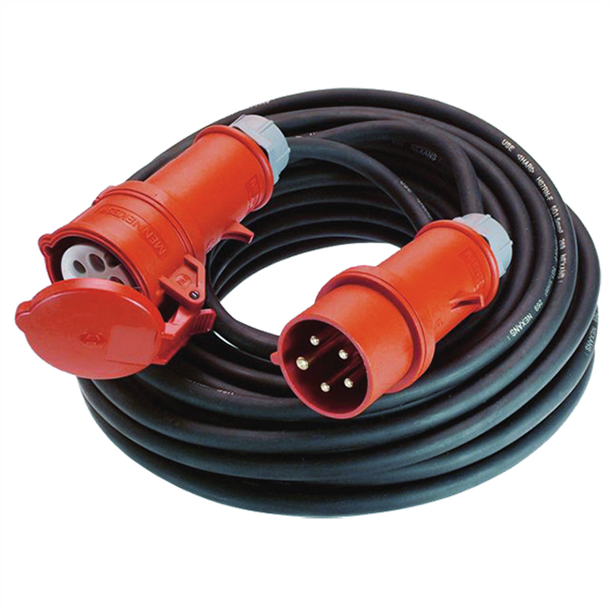 Bachmann Verlängerungskabel – CEE 16A (rot)–CEE 16A (rot), 5 m, IP44, 5×1,5 mm², schwarz