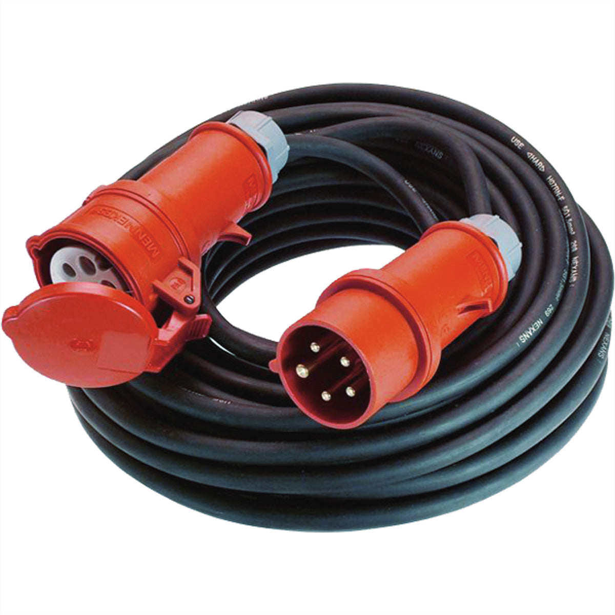 Bachmann Verlängerungskabel – CEE 32A (rot)–CEE 32A (rot), 5 m, IP44, 5×4 mm², schwarz
