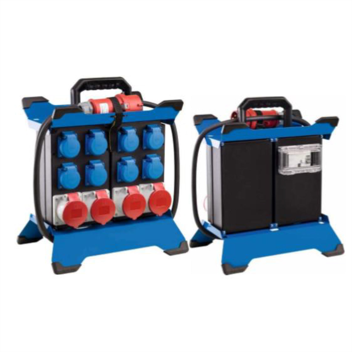 Bachmann Stromverteiler – 4×CEE 16 A 400 V + 8×Schuko 230 V, CEE 5-pol Eingang 16 A, 2,0 m, IP44, FI 40 A Typ