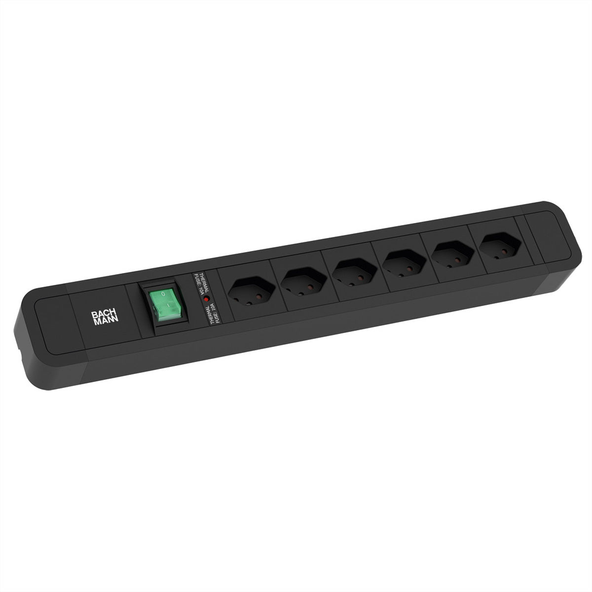 Bachmann PRIMO 2 Steckdosenleiste, 6×T13, mit Schalter, 2 m, Eingang T12 – Schwarz