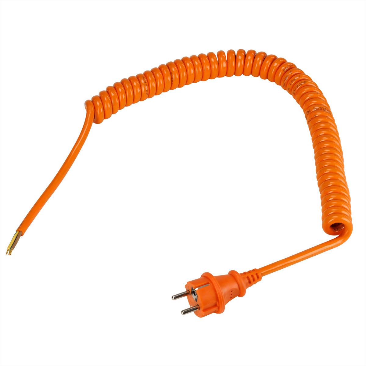 Bachmann Spiralkabel Stromkabel – Schuko (CEE 7/7) – Offenes Ende, 0,5–2,5 m, 250 V/16 A, 3×1,5 mm², Orange