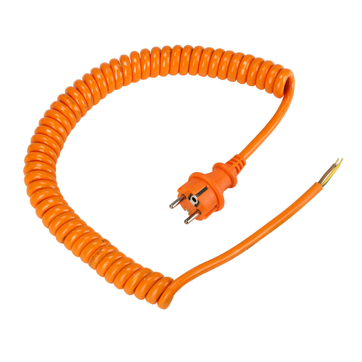 Bachmann Spiralkabel Stromkabel – Schuko (CEE 7/7) – Offenes Ende, 0,5–2,5 m, 250 V/16 A, 3×1,5 mm², Orange