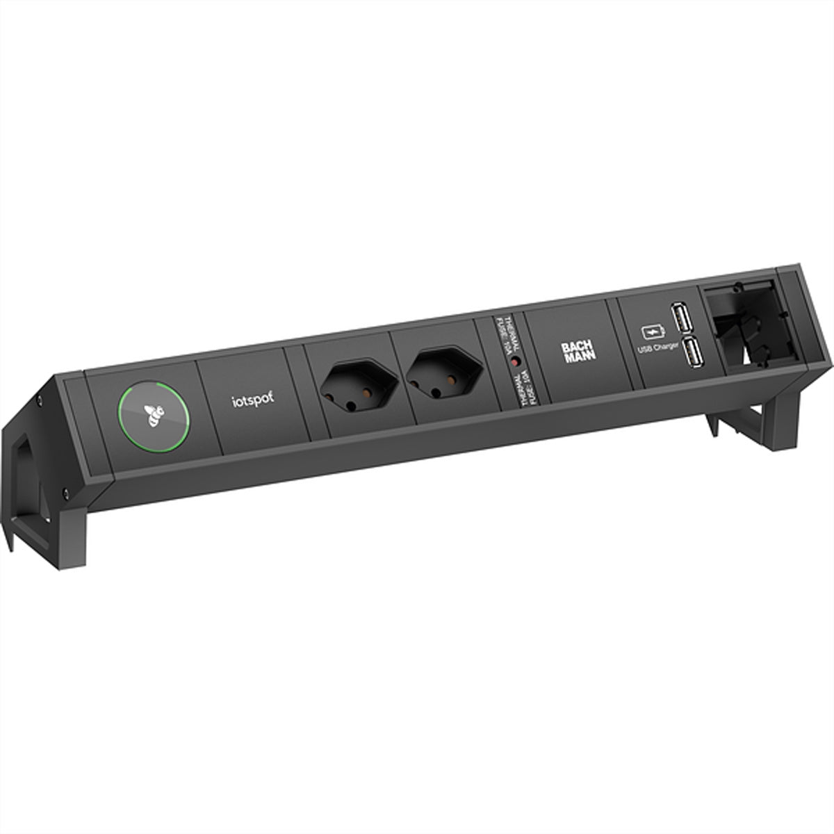 Bachmann DESK2 iotspot – Tischsteckdosenleiste, 2× T13, 2× USB‑A, 0,20 m, Stecker GST18, IP20