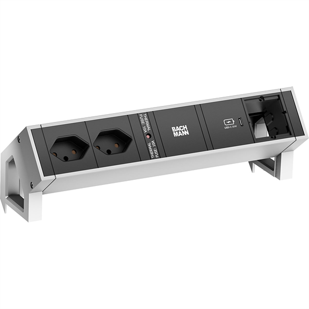 Bachmann DESK2 – Tischsteckdosenleiste, 2× T13, 1× USB-C 30W, 0,2 m, Stecker Wieland GST18