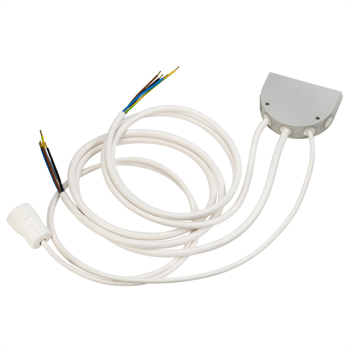 Bachmann Küchenanschlussbox Stromkabel – H05VV‑F 5G2,5 / 4G2,5 / 3G1,5, 3× 2 m, mit Schukodose, weiss