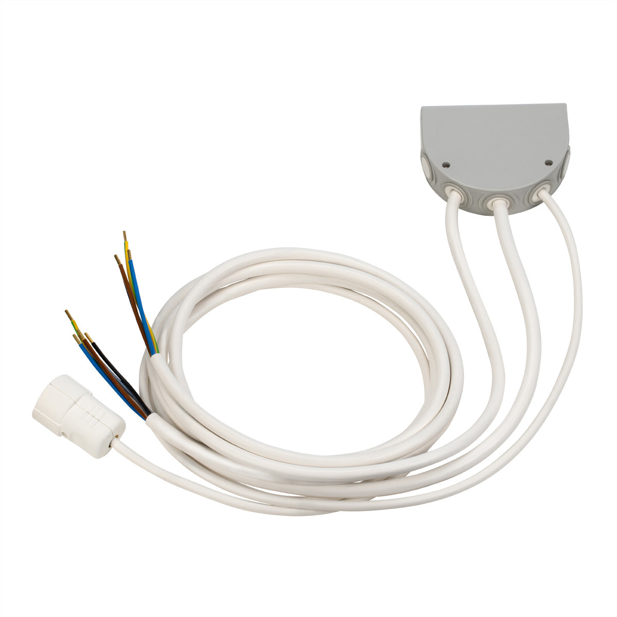 Bachmann Küchenanschlussbox Stromkabel – H05VV‑F 5G2,5 / 4G2,5 / 3G1,5, 3× 2 m, mit Schukodose, weiss