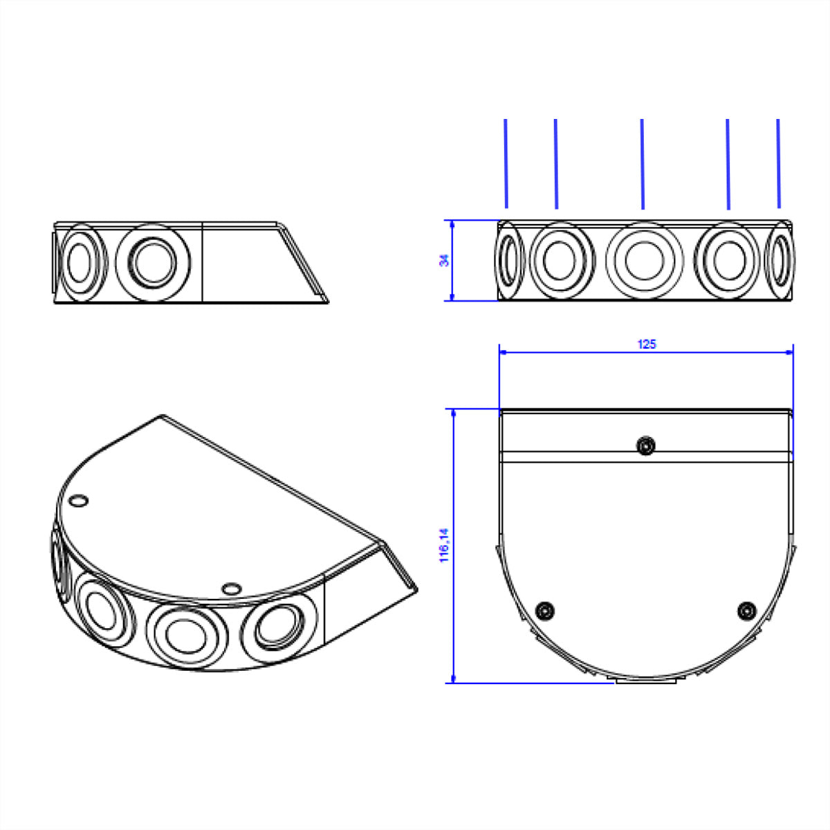 Bachmann Küchenanschlussbox – 10 m Kabelset, H05VV‑F 5G/4G/3G 2,5/2,5/1,5 mm², montierbare Schukodose