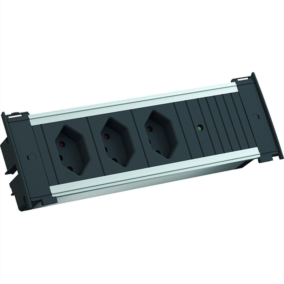 Bachmann KAPSA S Steckdosenleiste – 3× T13, 0,2 m, ohne Schalter, schwarz/silber