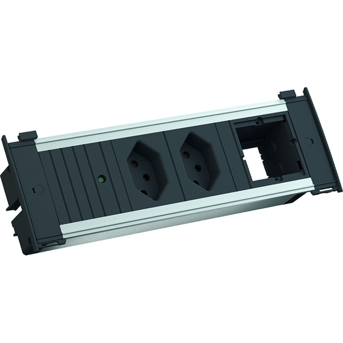 Bachmann KAPSA S Einbausteckdosenleiste, 2×T13 10 A, Einbau, Eingang GST18, 0,2 m – Schwarz/Silber