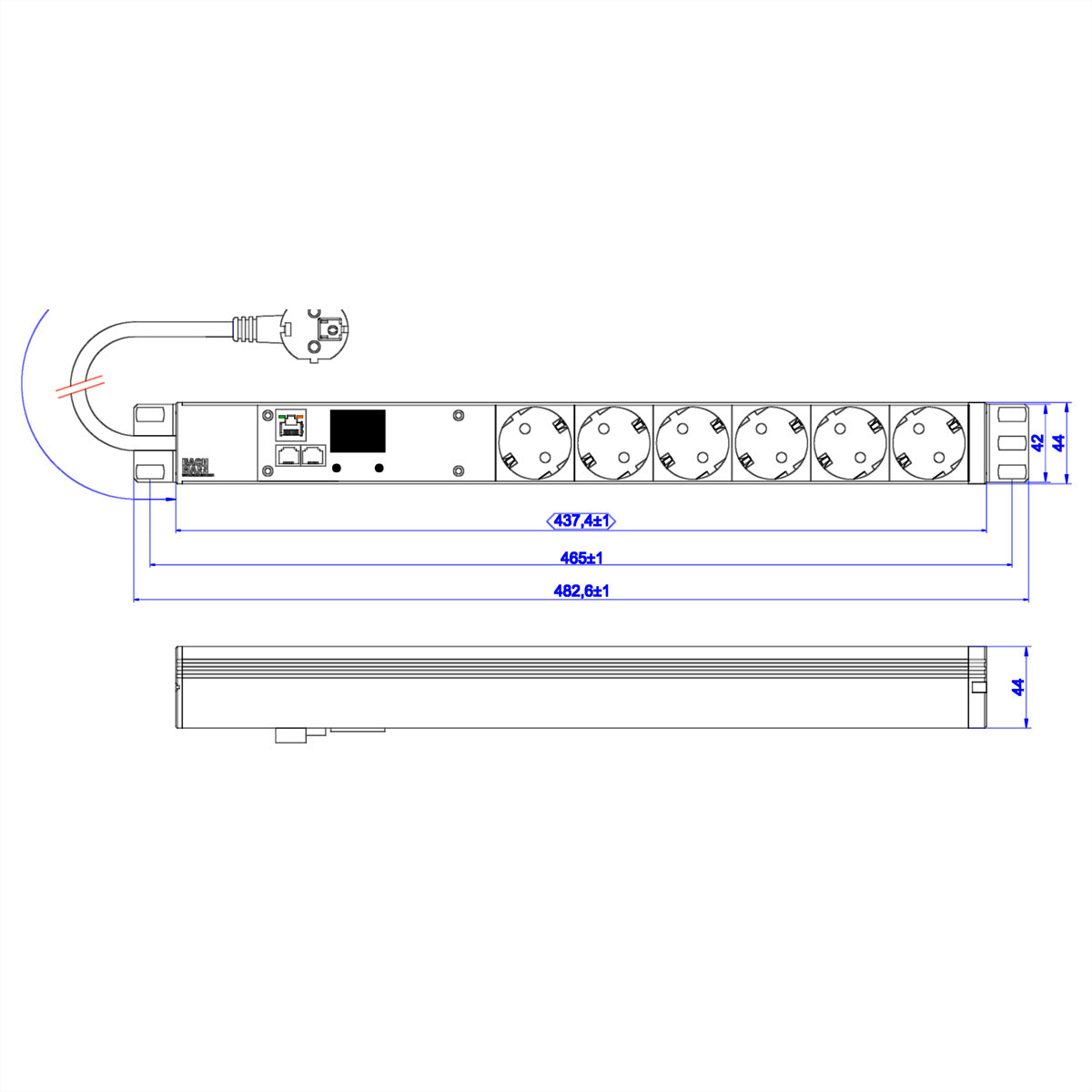 Bachmann BN2000 Rack-PDU Metered 19" 1U, Einphasig 16 A 230 V, 6×T13, Eingang CEE7/7, 2 m