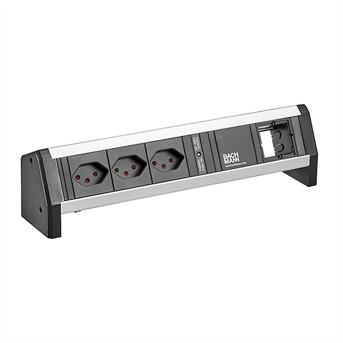 Bachmann DESK Steckdosenleiste CH T13 3× – GST18 Stecker, 1,0 m Kabel, Schwarz/Silber