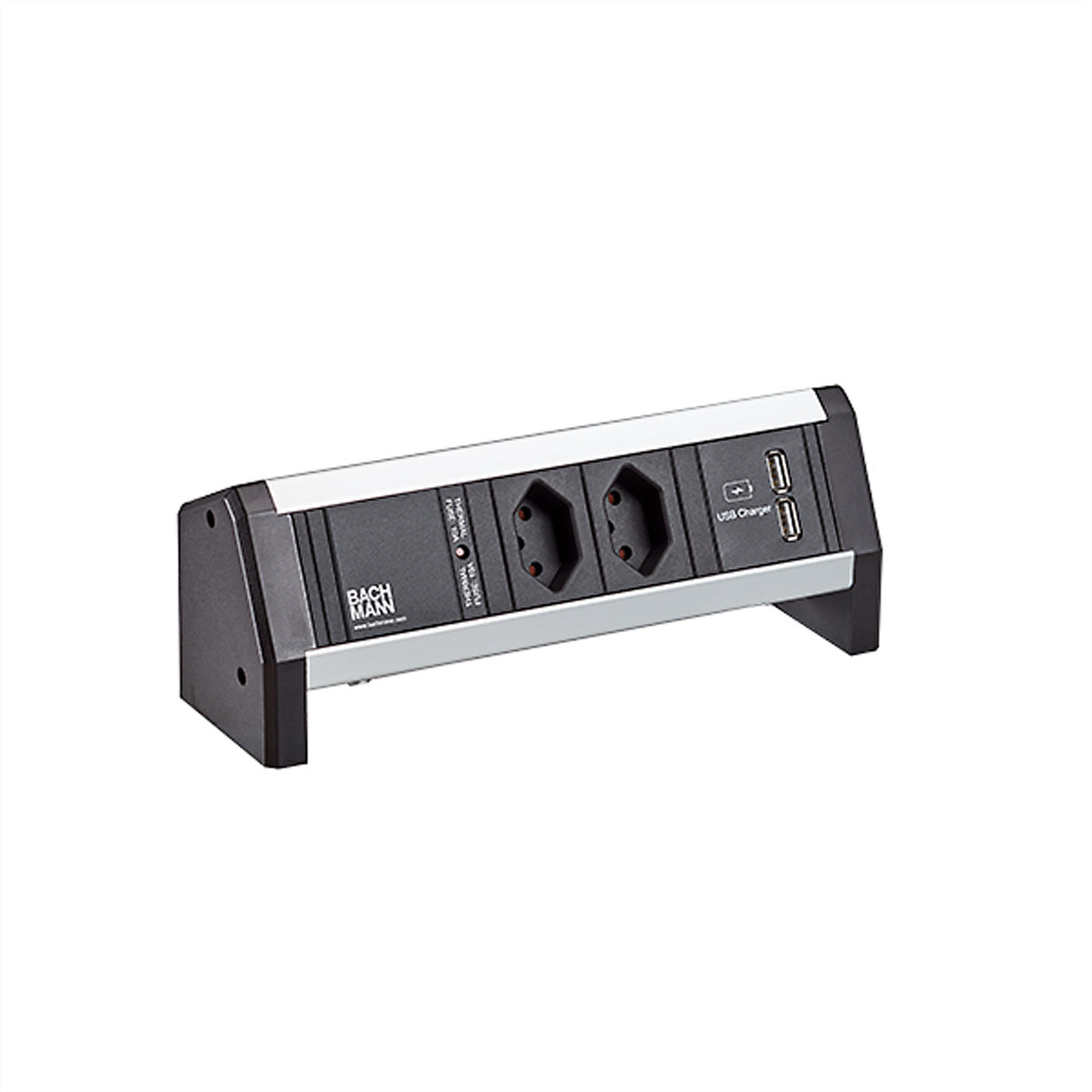 Bachmann DESK 2 – Tischsteckdosenleiste, 2× T13, 2× USB, mit Sicherung 10 A, Stecker Wieland GST18