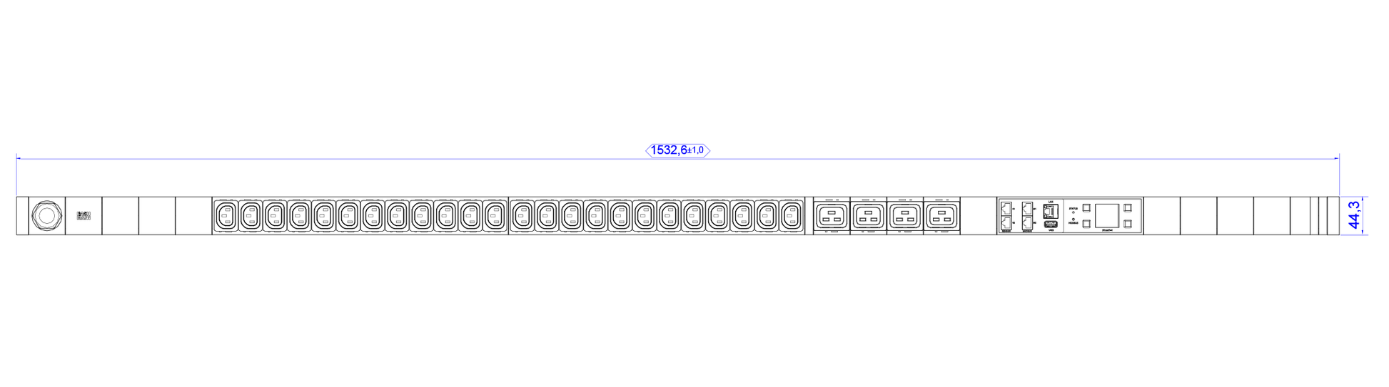 Bachmann Rack-PDU – Überwacht, 1-ph, 0U, 16 A 230 V, 24×C13 + 4×C19, CEE 16 A, 3,0 m
