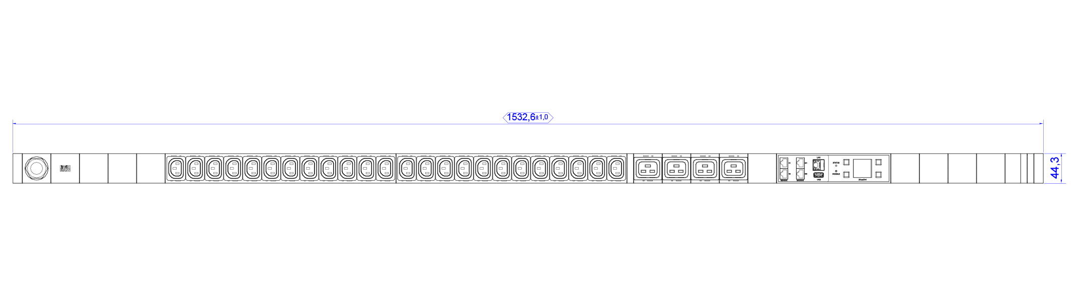 Bachmann Rack-PDU – Überwacht, 1-ph, 0U, 16 A 230 V, 24×C13 + 4×C19, CEE 16 A, 3,0 m