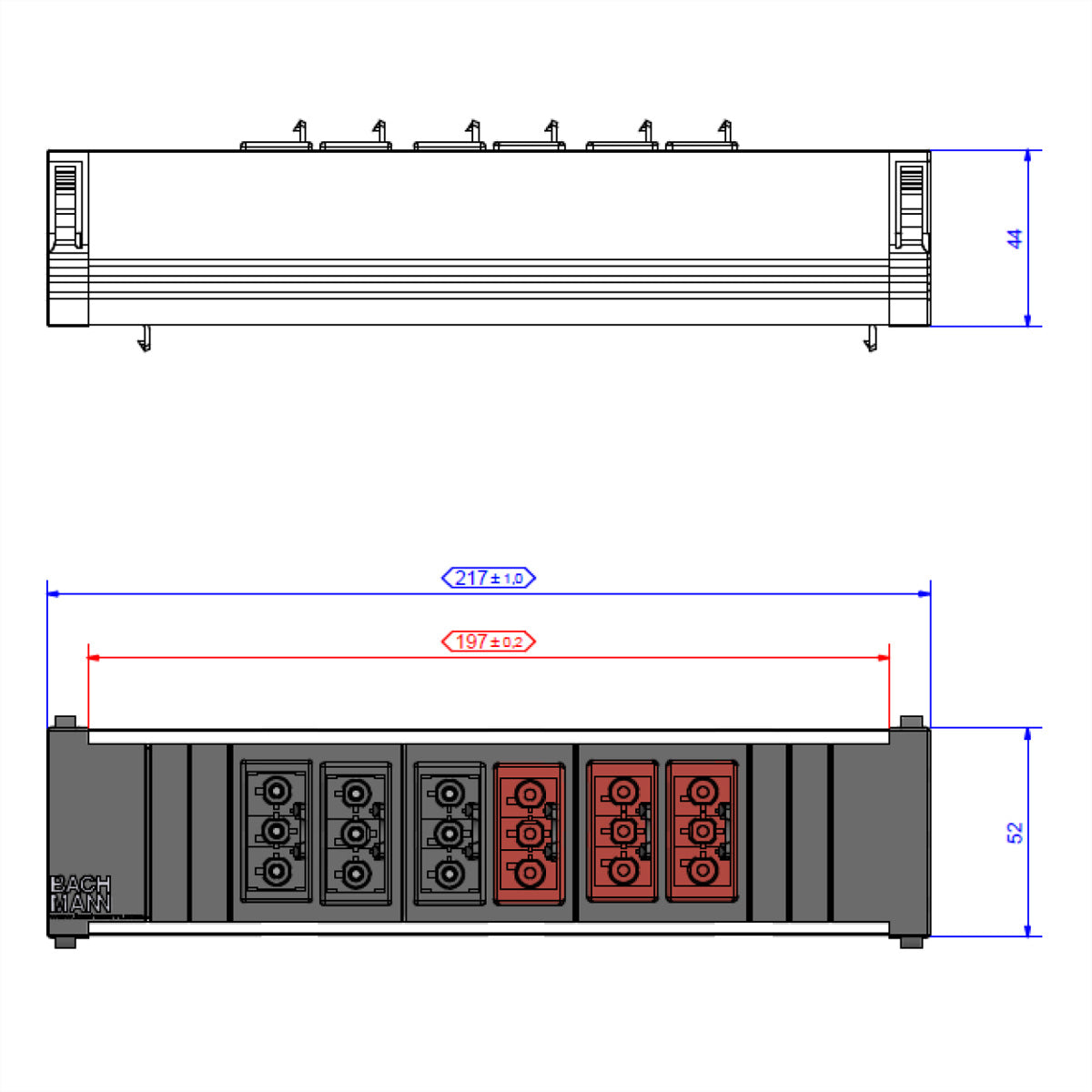 Bachmann Consolidation Point Steckdosenleiste, 2×GST18, ohne Schalter – schwarz / silber