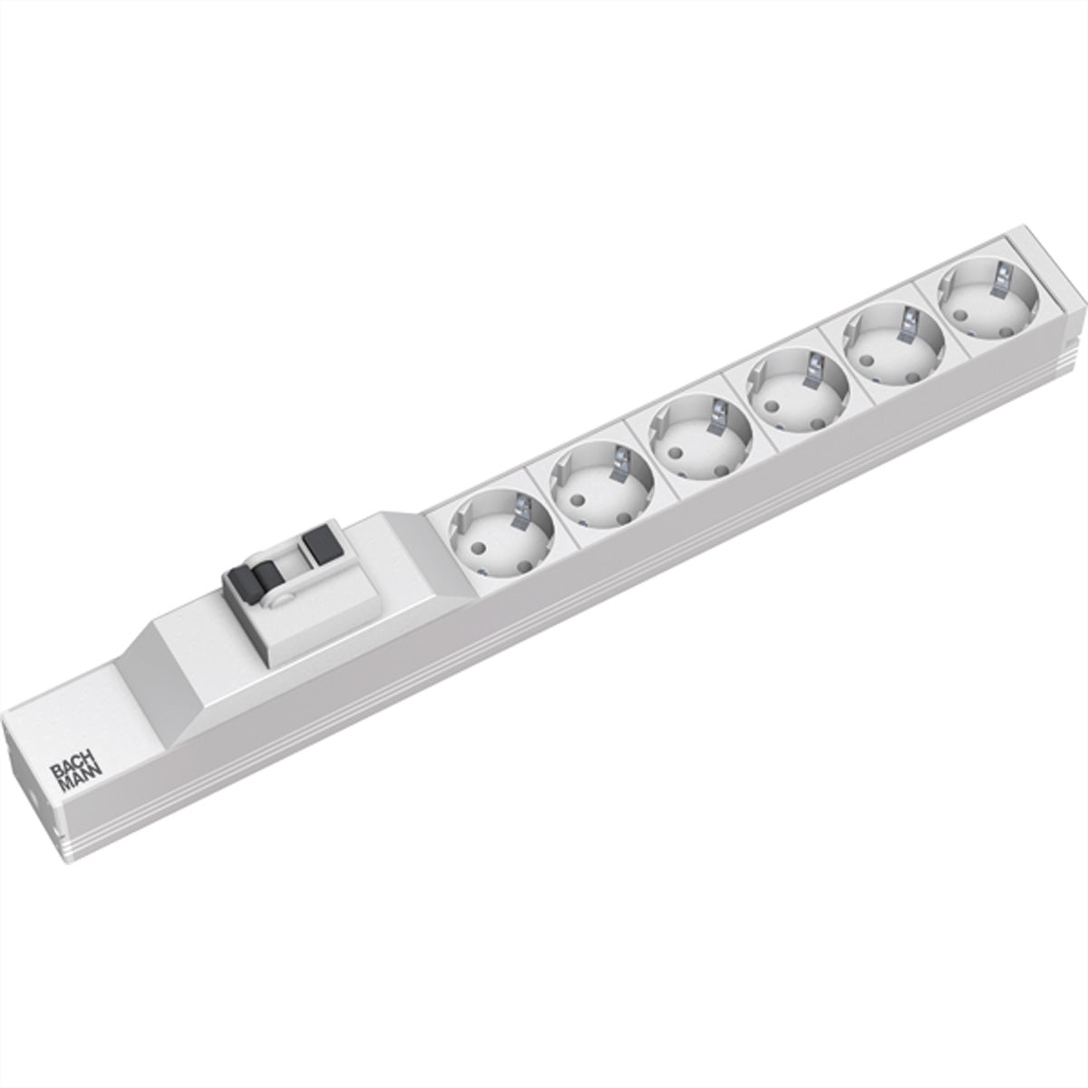 Bachmann 19" 1HE Steckdosenleiste 6× Schutzkontakt (CEE 7/3) – FI‑Schutzschalter 25 A/30 mA – Schutzkontaktwin