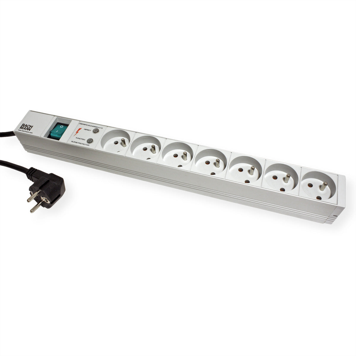 Bachmann 19" Steckdosenleiste 1U, 7× UTE (Typ E), mit Schalter, 2 m, Überspannungsschutz