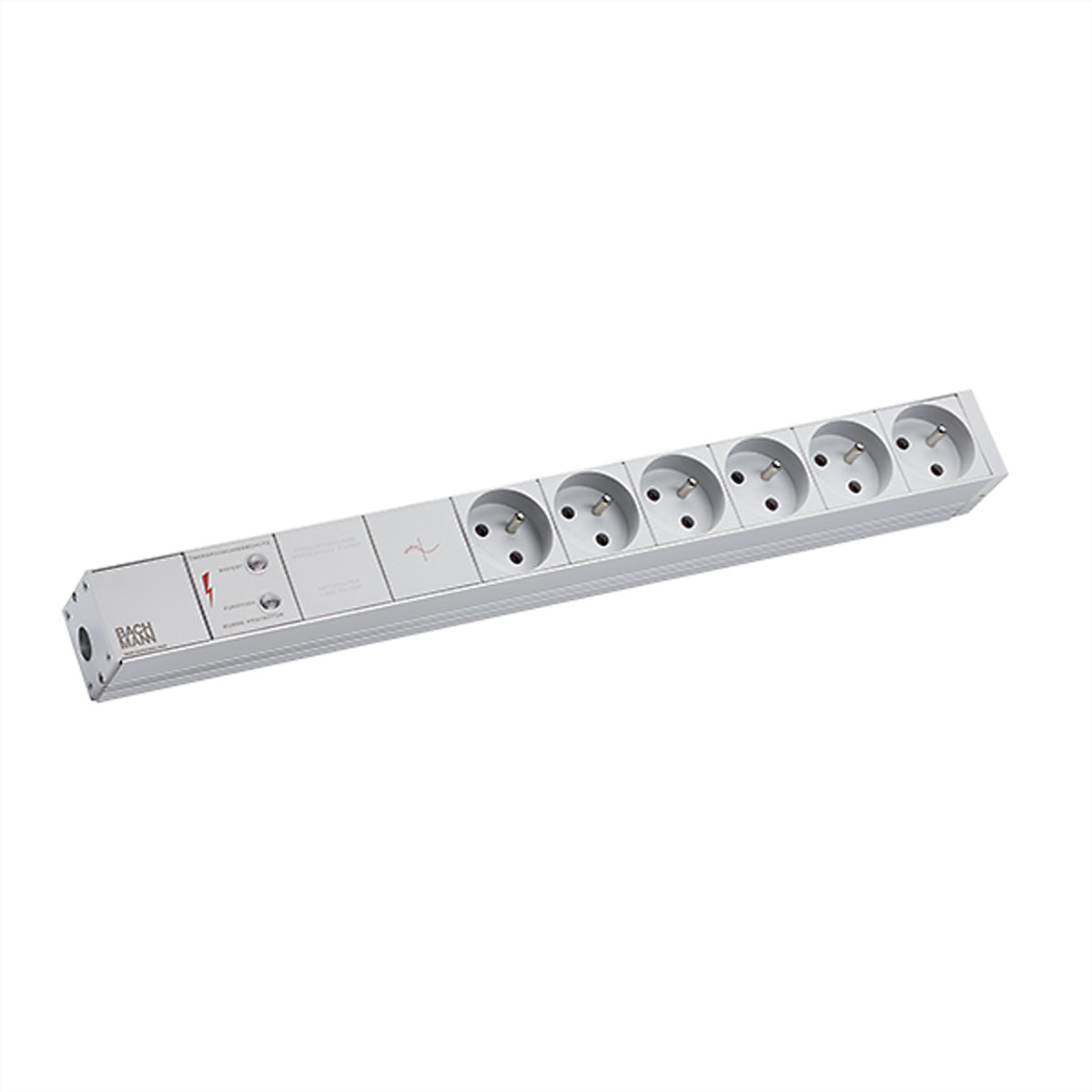 Bachmann Rack-PDU Basic 19" 1U, einphasig 3,68 kW, 6×UTE, Eingang Schutzkontaktwinkelstecker, 2 m – grau