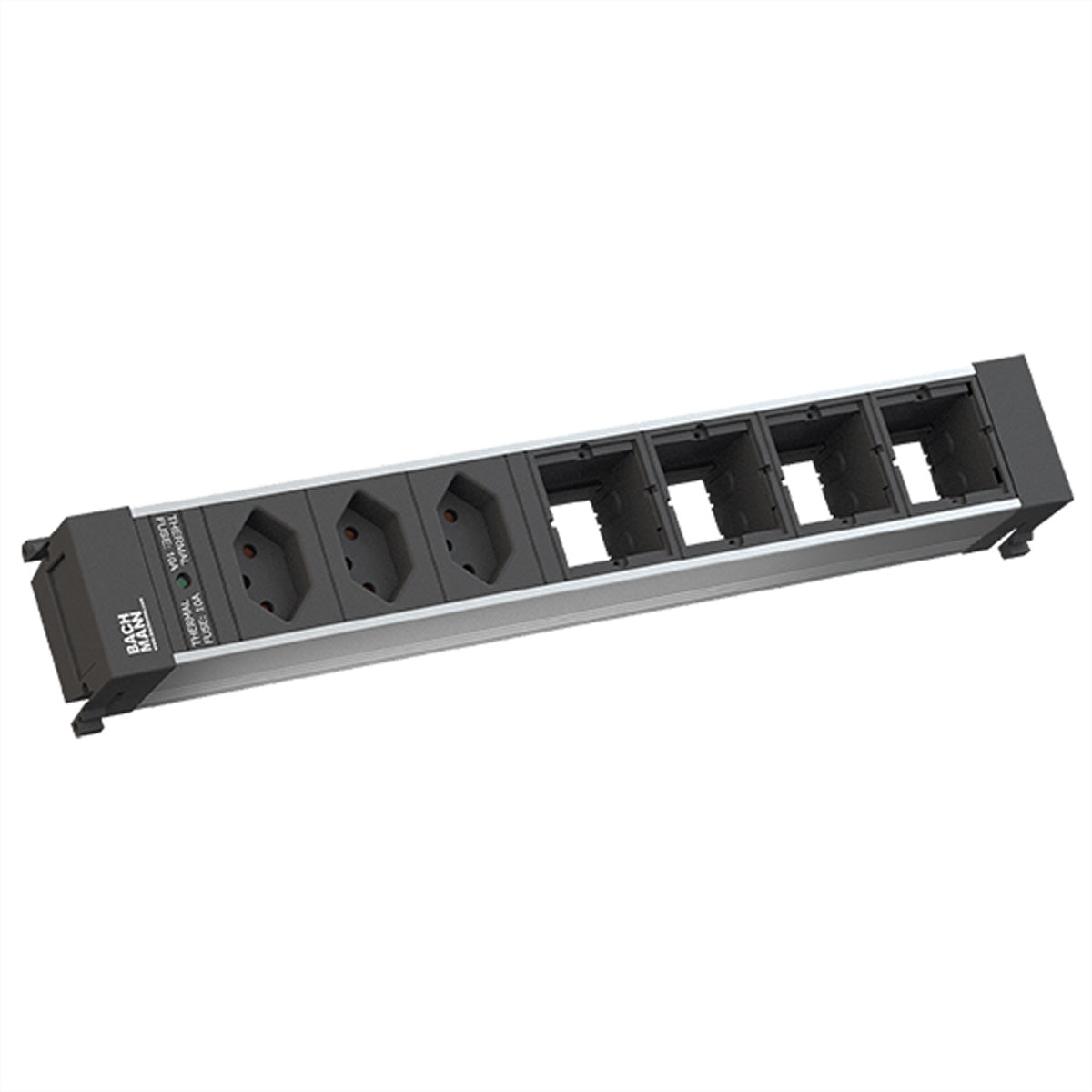 Bachmann Power Frame Einbausteckdosenleiste, 3×T13, Einbau, 0,2 m – Schwarz, Metallisch