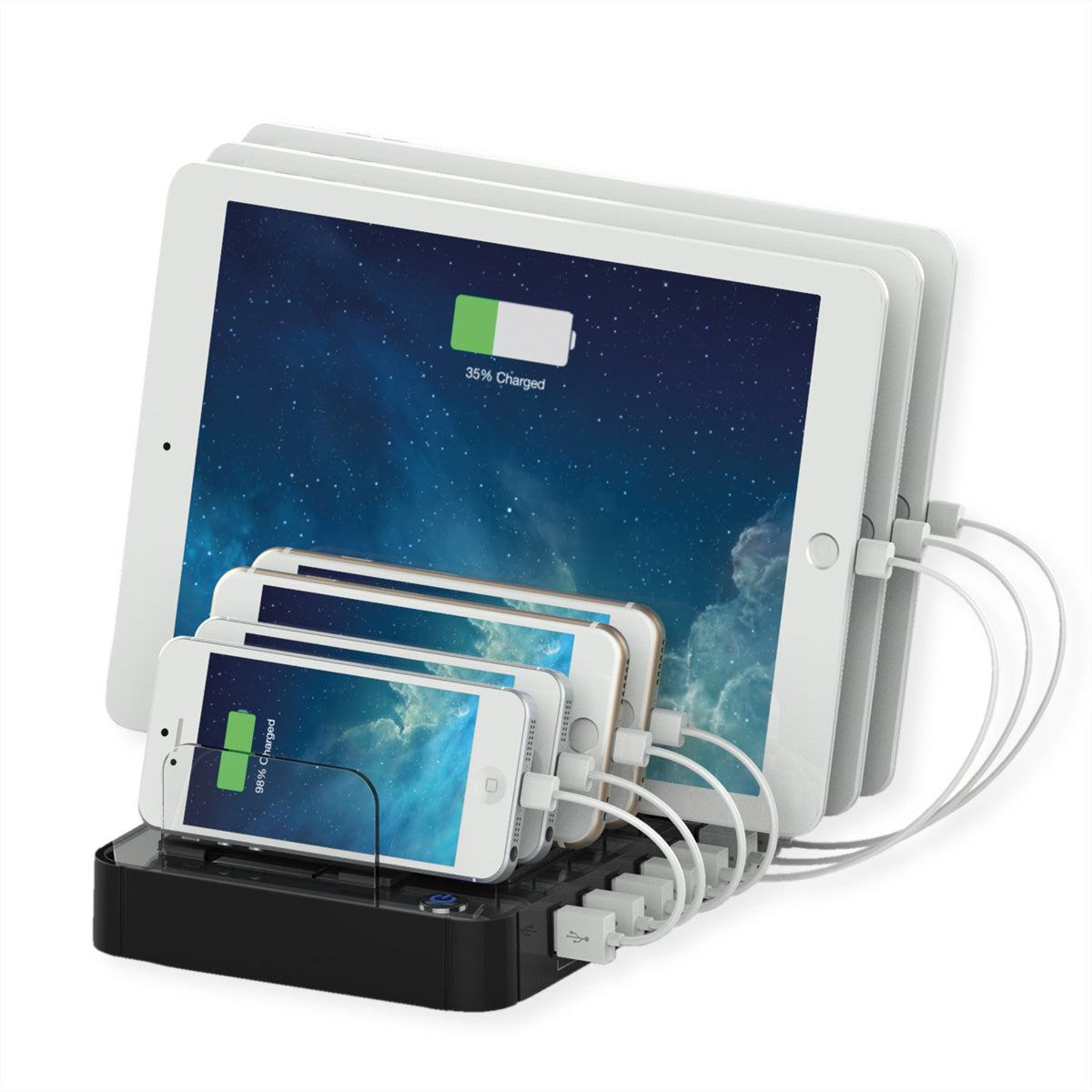 ROLINE USB-Desktop-Ladegerät 84 W – USB-A×7, SmartID, Überspannungsschutz – EU-Stecker (Typ C) – Schwarz
