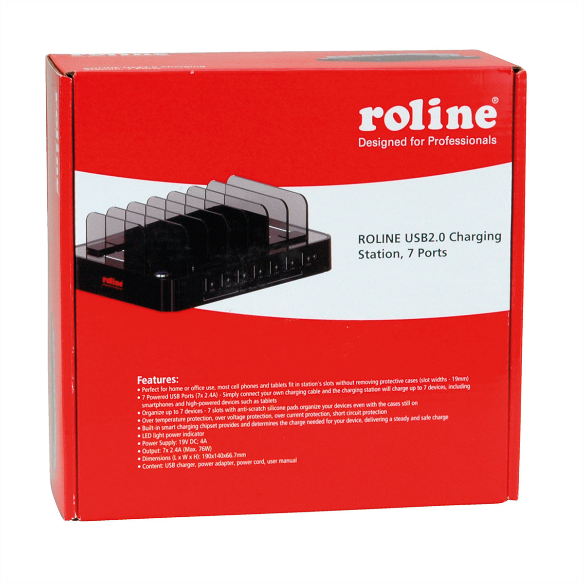 ROLINE USB-Desktop-Ladegerät 84 W – USB-A×7, SmartID, Überspannungsschutz – EU-Stecker (Typ C) – Schwarz