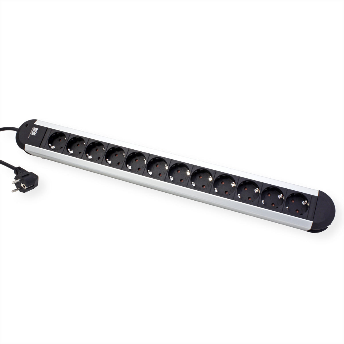 Bachmann PRIMO – Steckdosenleiste, 12× T13, 1,75 m, Stecker Schutzkontakt-Winkelstecker, Aluminium