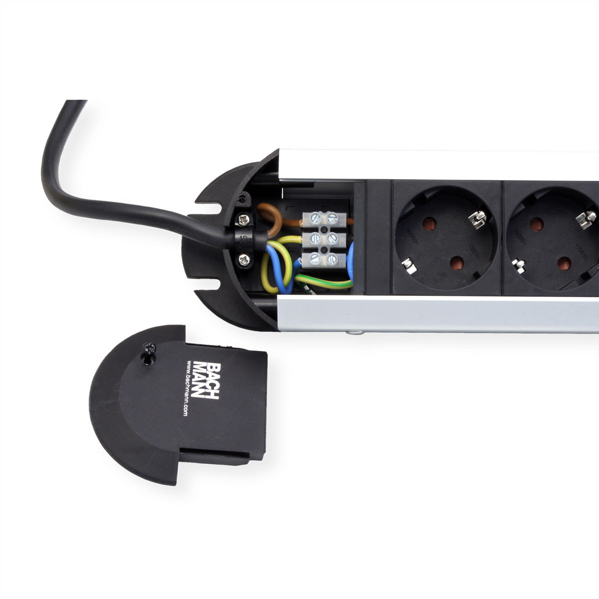 Bachmann PRIMO – Steckdosenleiste, 12× T13, 1,75 m, Stecker Schutzkontakt-Winkelstecker, Aluminium