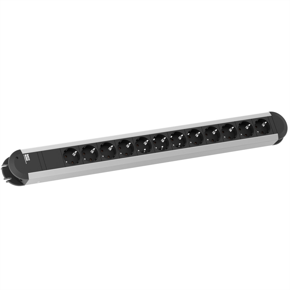 Bachmann PRIMO – Steckdosenleiste, 12× T13, 1,75 m, Stecker Schutzkontakt-Winkelstecker, Aluminium