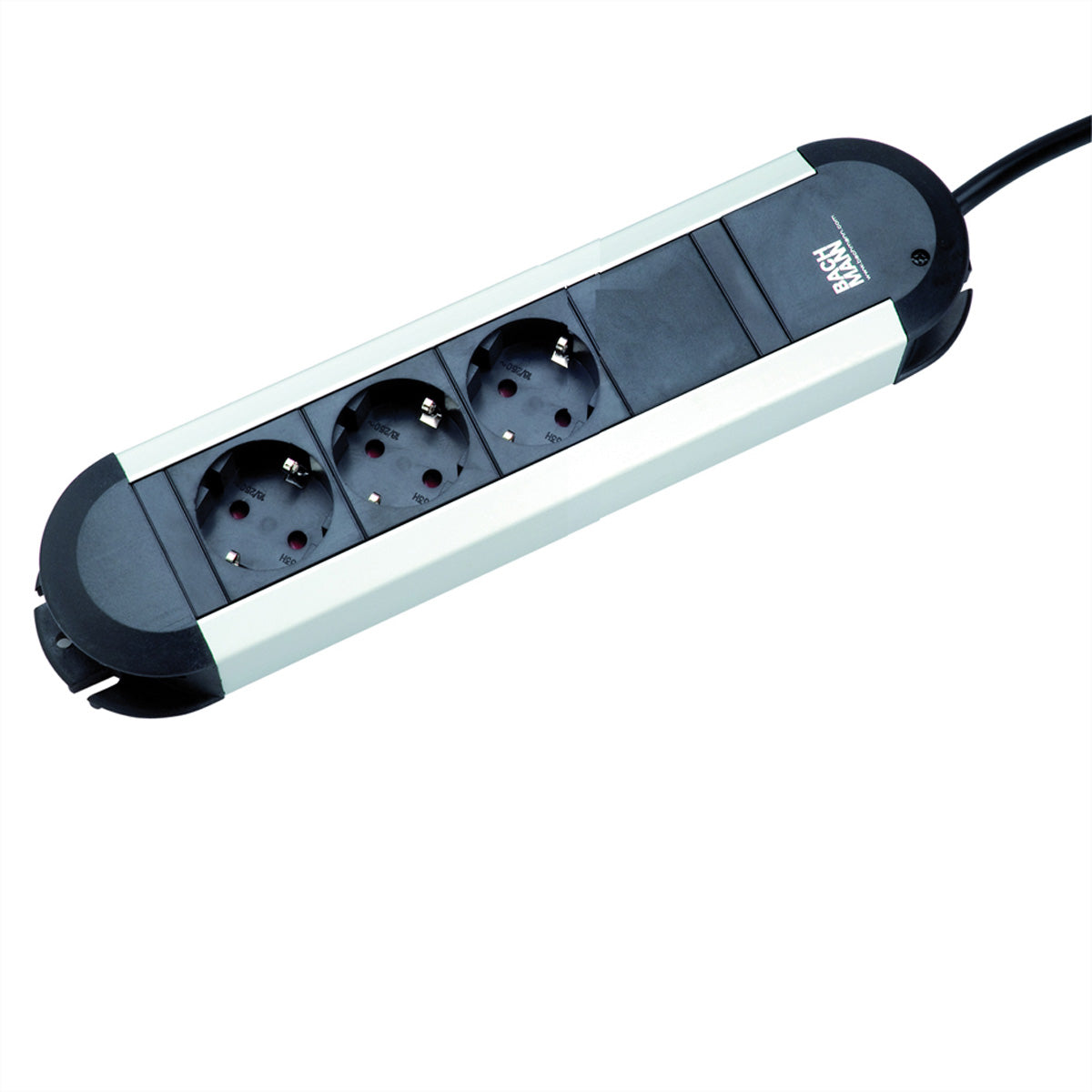 Bachmann PRIMO Steckdosenleiste – 3× T13, 1,75 m, ohne Schalter, Aluminium/Schwarz