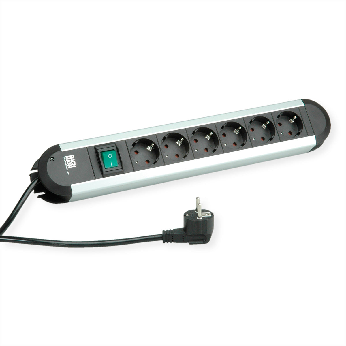 Bachmann PRIMO Steckdosenleiste – 6× Schuko (Typ E/F), 1,75 m, mit Schalter, Schwarz/Silber