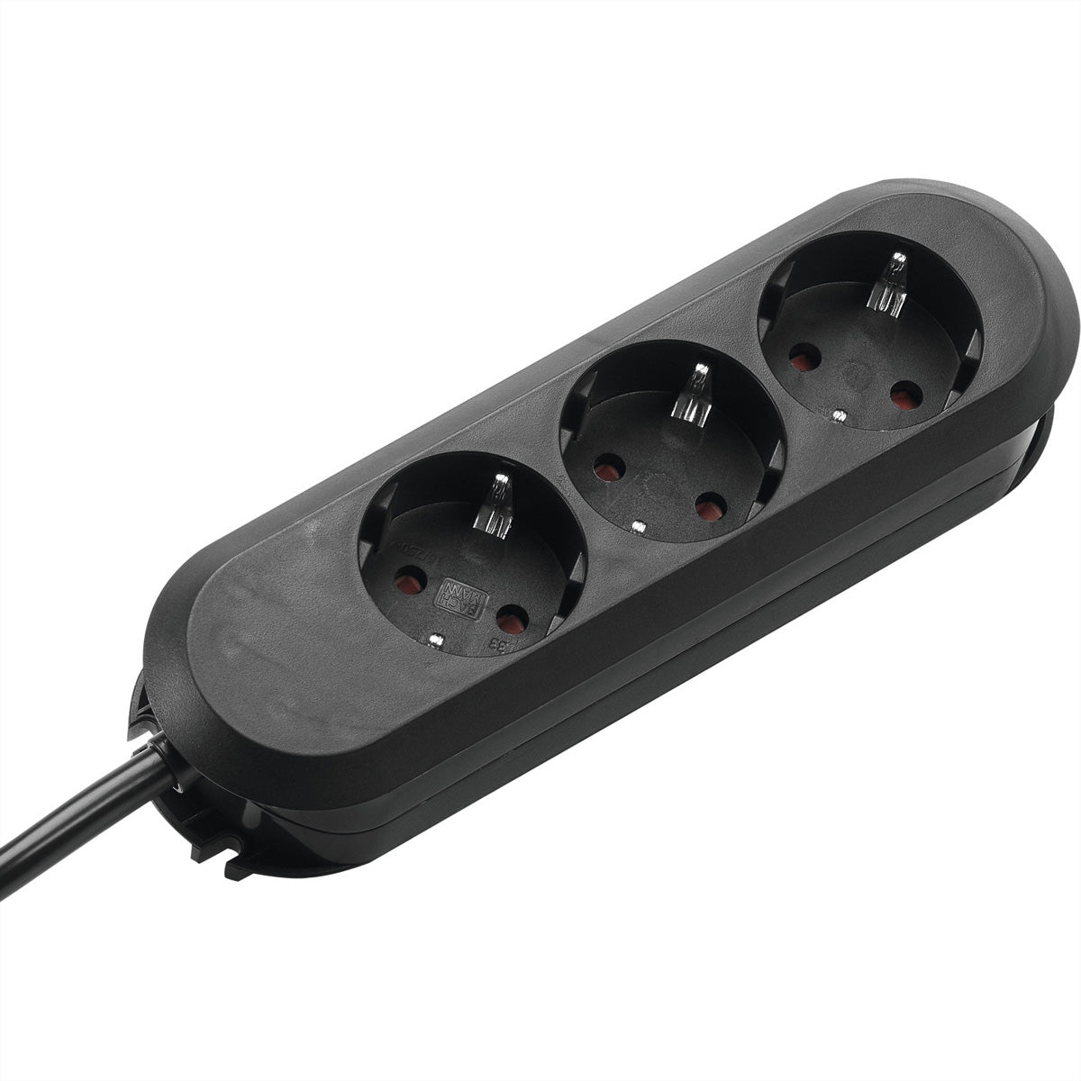 Bachmann Steckdosenleiste – 3×Schuko (Typ E/F), 3 m, 16 A/3680 W, Berührungsschutz, Schwarz