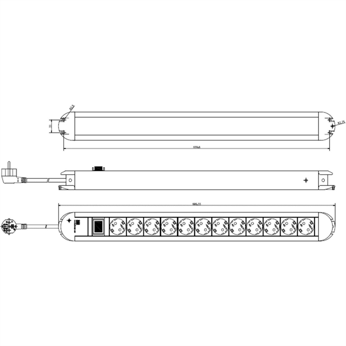 Bachmann PRIMO Steckdosenleiste, 12×T13, mit Schalter, 1,75 m, Kabelaufwicklung – Schwarz/Silber