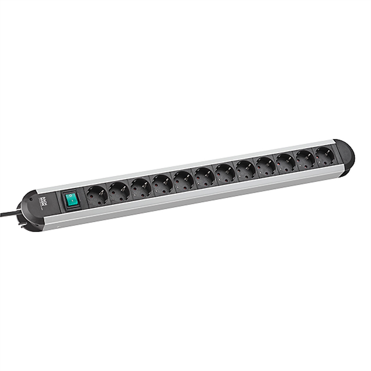 Bachmann PRIMO Steckdosenleiste, 12×T13, mit Schalter, 1,75 m, Kabelaufwicklung – Schwarz/Silber