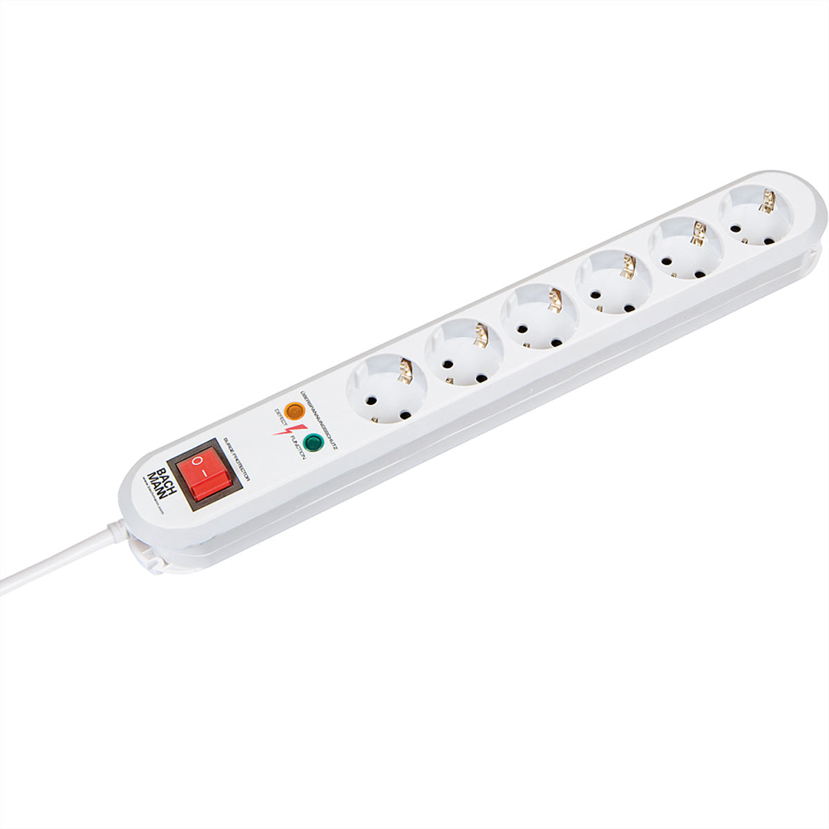 Bachmann SMART Steckdosenleiste – 6× T13, 1,5 m, mit Schalter, mit Überspannungsschutz, weiss