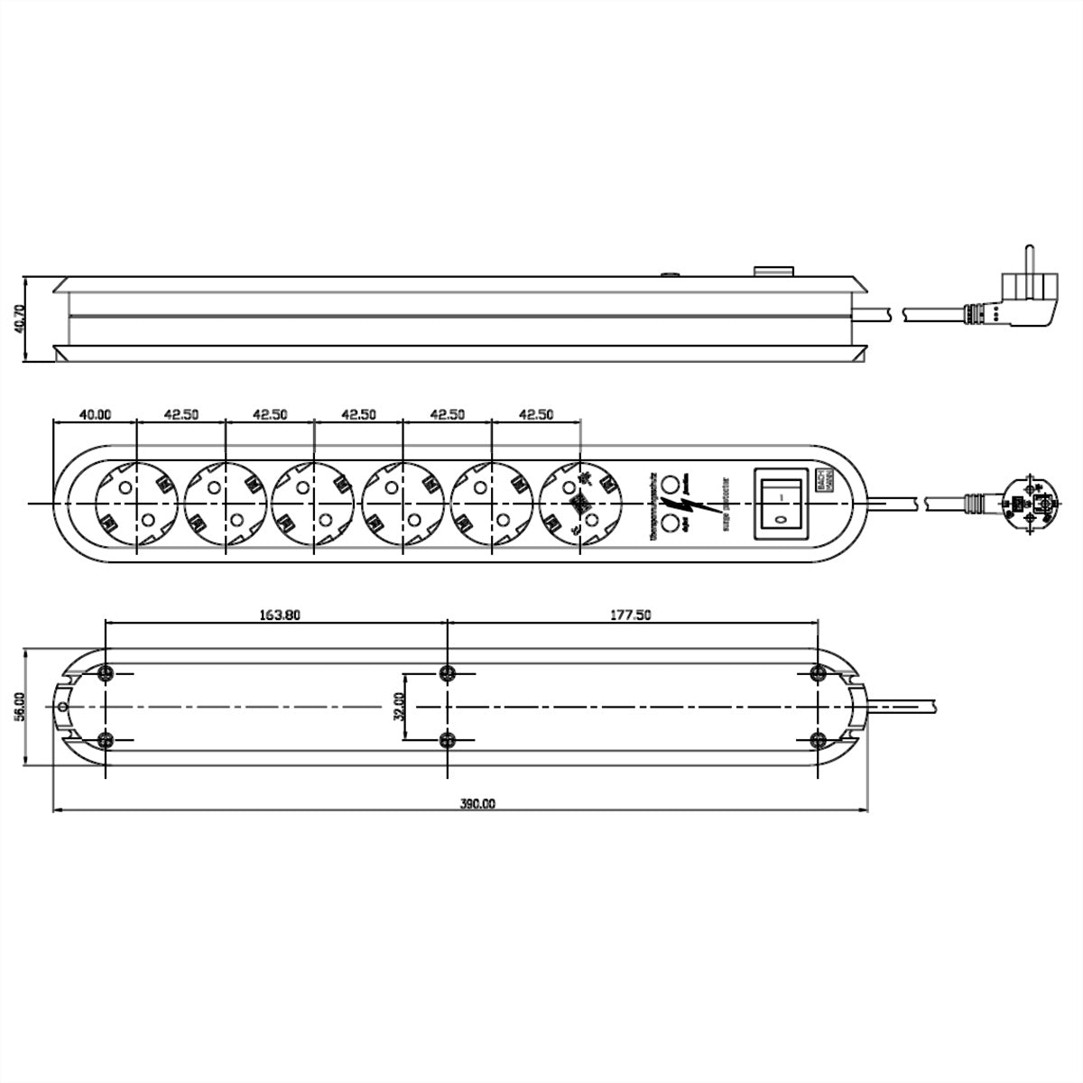 Bachmann SMART Steckdosenleiste – 6× T13, 1,5 m, mit Schalter, mit Überspannungsschutz, weiss