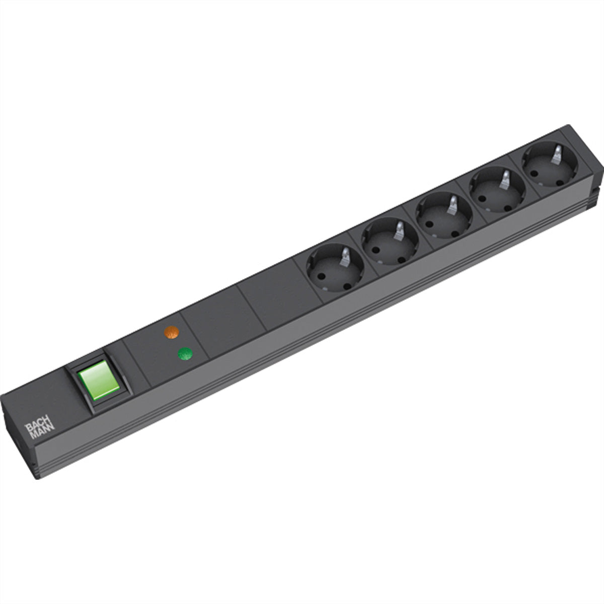 Bachmann Rack-PDU – 1U, 5× Schuko (Typ E/F), Schutzkontakt, 230 V/16 A, 2 m, mit Gerätevollschutz