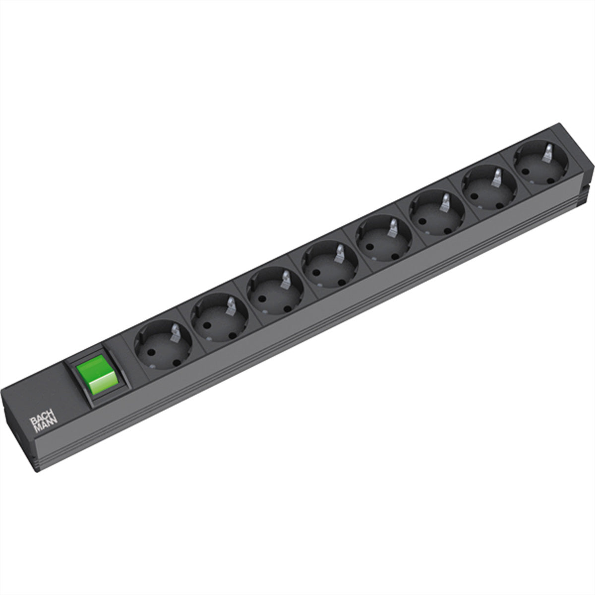 Bachmann Rack-PDU Basic 19" 1U, einphasig 3,6 kW, 8×T13, Eingang T12, 2 m – schwarz