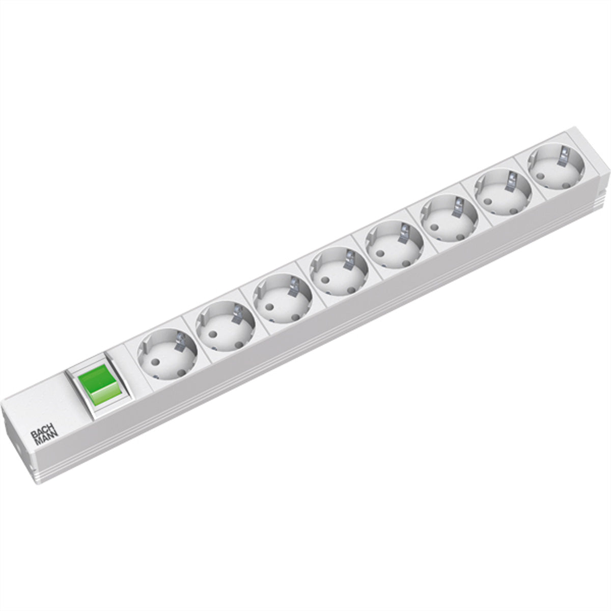 Bachmann Steckdosenleiste, 8×T13, mit Schalter, 1,5 m Kabel, 19" 1U, 440×44×44 mm – Aluminium