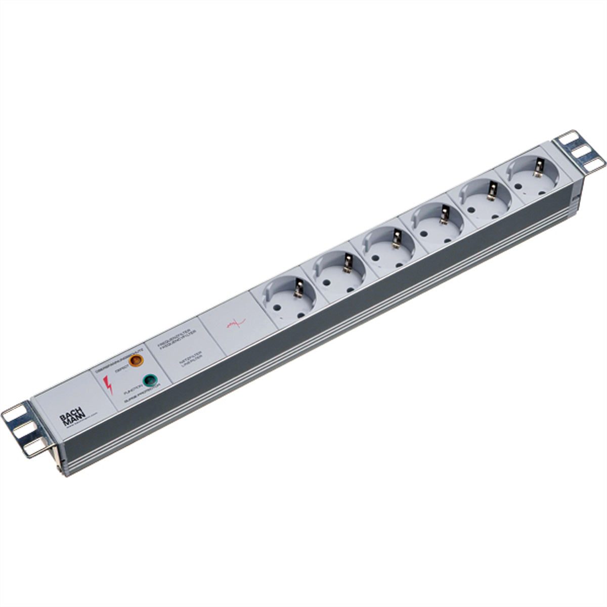 Bachmann 19" Steckdosenleiste – 6× Schuko (Typ F), 2 m, ohne Schalter, mit Gerätevollschutz, grau
