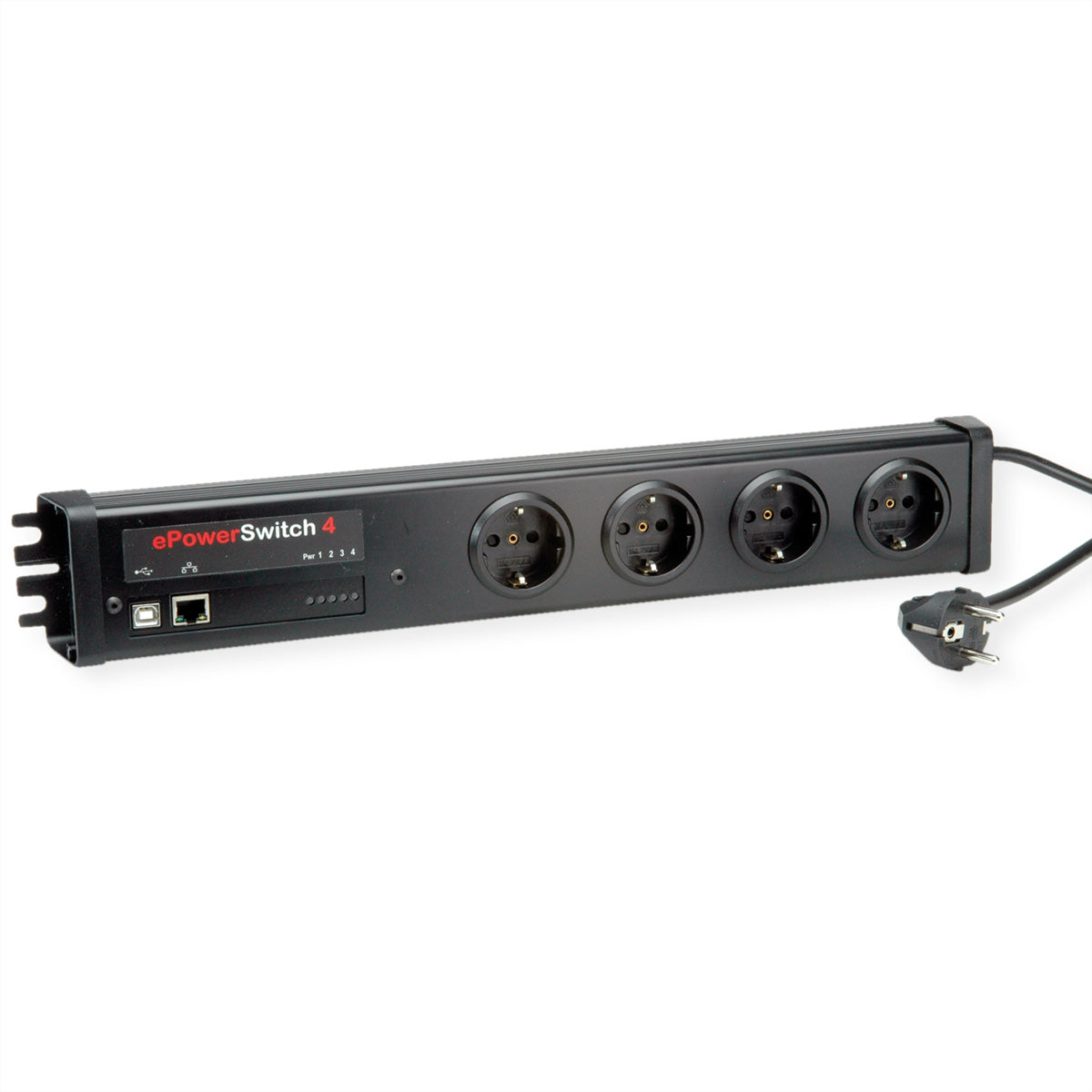 Neol Controller – 2,3 kW, 230 V, 4× CEE 7/3, 19" – Schwarz – ePowerSwitch-4+ D