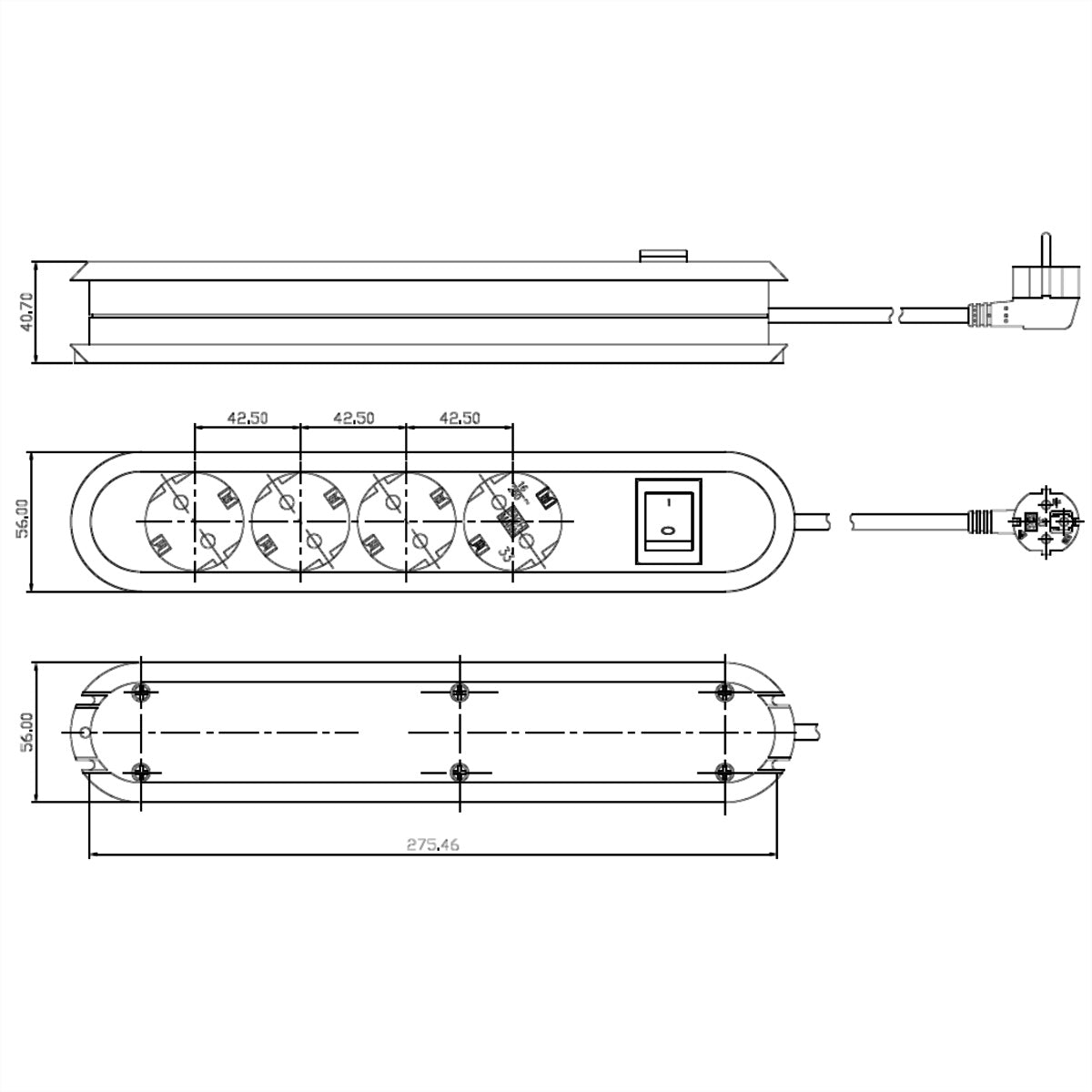 Bachmann SMART Steckdosenleiste, 4×T13, mit Schalter (2-polig, beleuchtet), 1,5 m, Kinderschutz – weiss