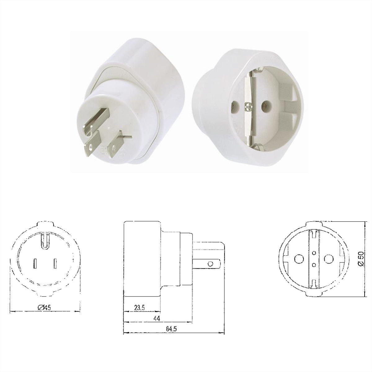 Bachmann Reiseadapter NEMA 5-15 (USA) zu Typ F – 3-polig, 15 A, 125 V – für USA/Kanada/Japan